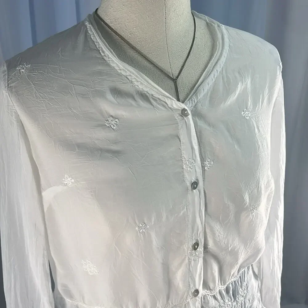 J.Jill gossamer cottage core white rayon v-neck long sleeve peasant blouse S - Picture 2 of 11